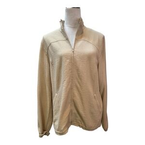 Textured Zip‎ Up Jacket Tan Neutral Full Zip Mock Neck Casual